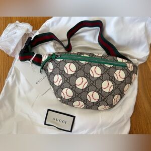 Gucci Black and White Baseball Print Belt Bag Junior